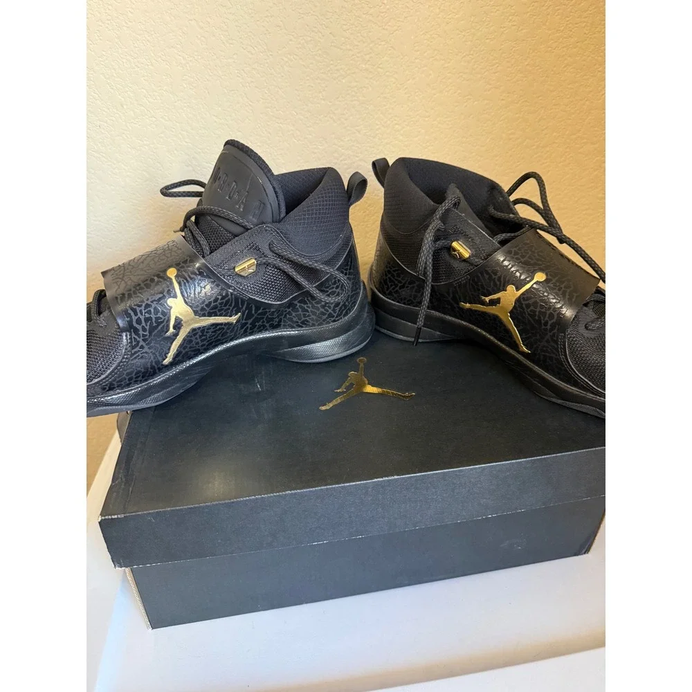 Jordan Super Fly 5 PO Black Metallic Gold Basketball Shoes Mens 11